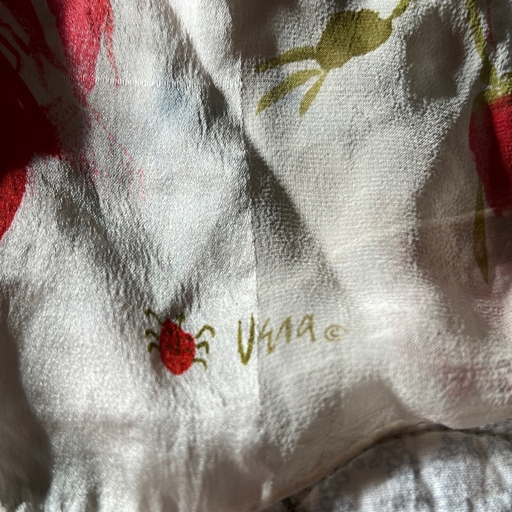 Vintage Vera Neumann rose print ladybug sheer  scarf 44” x 14”